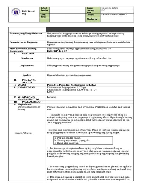 deped negor lesson plan|Grade 1 .